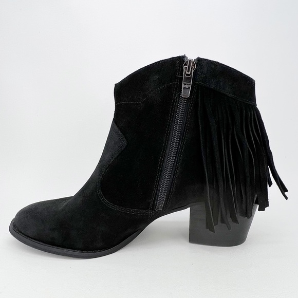 Marc Fisher Ankle Boot “Sade” Fringed Bootie Black Suede Leather Size 11 New - Picture 4 of 10